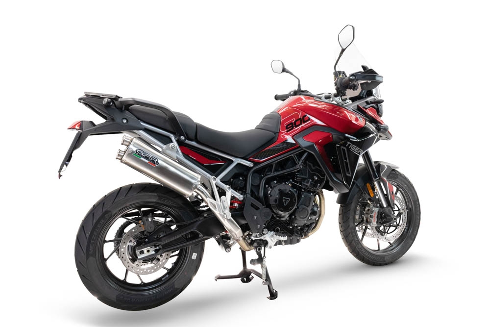 Pot echappement compatible avec Triumph Tiger 900 GT / Pro / Rally Pro 2024-2025, Dual Inox, Échappement légal, homologué,silencieux avec db killer amovible et tuyau de liaison spécifique 