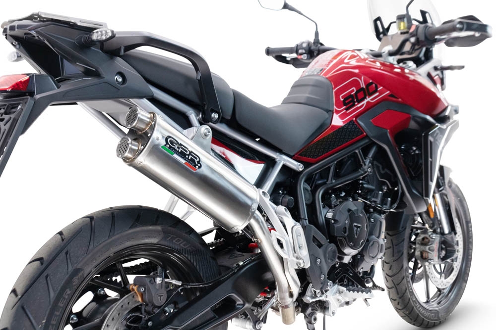 Pot echappement compatible avec Triumph Tiger 900 GT / Pro / Rally Pro 2024-2025, Dual Inox, Échappement légal, homologué,silencieux avec db killer amovible et tuyau de liaison spécifique 