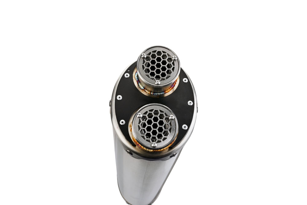 Pot echappement compatible avec Aprilia Tuareg 660 2021-2024, Dual Inox, Échappement légal, homologué,silencieux avec db killer amovible et tuyau de liaison spécifique 