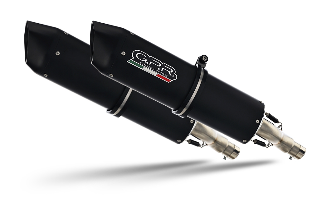 Pot echappement compatible avec Aprilia Etv Caponord 1000 Rally 2001-2007, Furore Nero, Paire de pot d'échappement homologuées, livrées avec db killer amovible et raccords spécifiques 