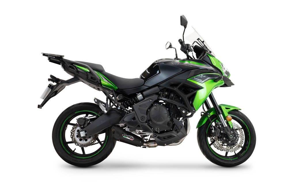 Pot echappement compatible avec Kawasaki Versys 650 2023-2025, GP-Revo Black Titanium, Pot échappement complet racing, sans homologation, avec db killer amovible 