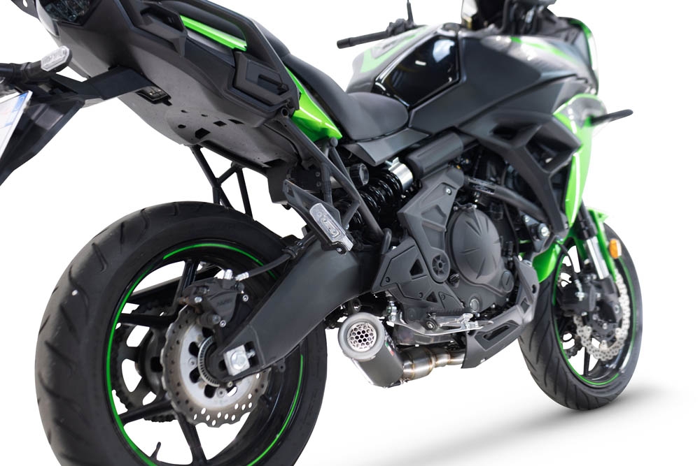 Pot echappement compatible avec Kawasaki Versys 650 2023-2025, M3 Black Titanium, Pot d'échappement complet racing, compris de collecteur et db killer amovible, sans homologation 