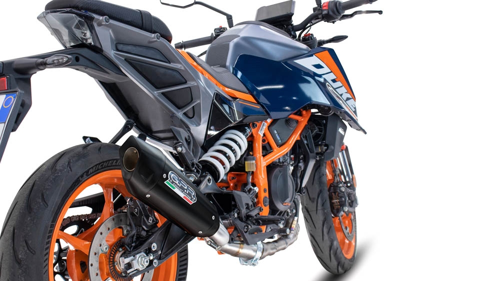 Pot echappement compatible avec Ktm Duke 250 2024-2025, GP-Revo Black Titanium, Échappement légal, homologué,silencieux avec db killer amovible et tuyau de liaison spécifique 