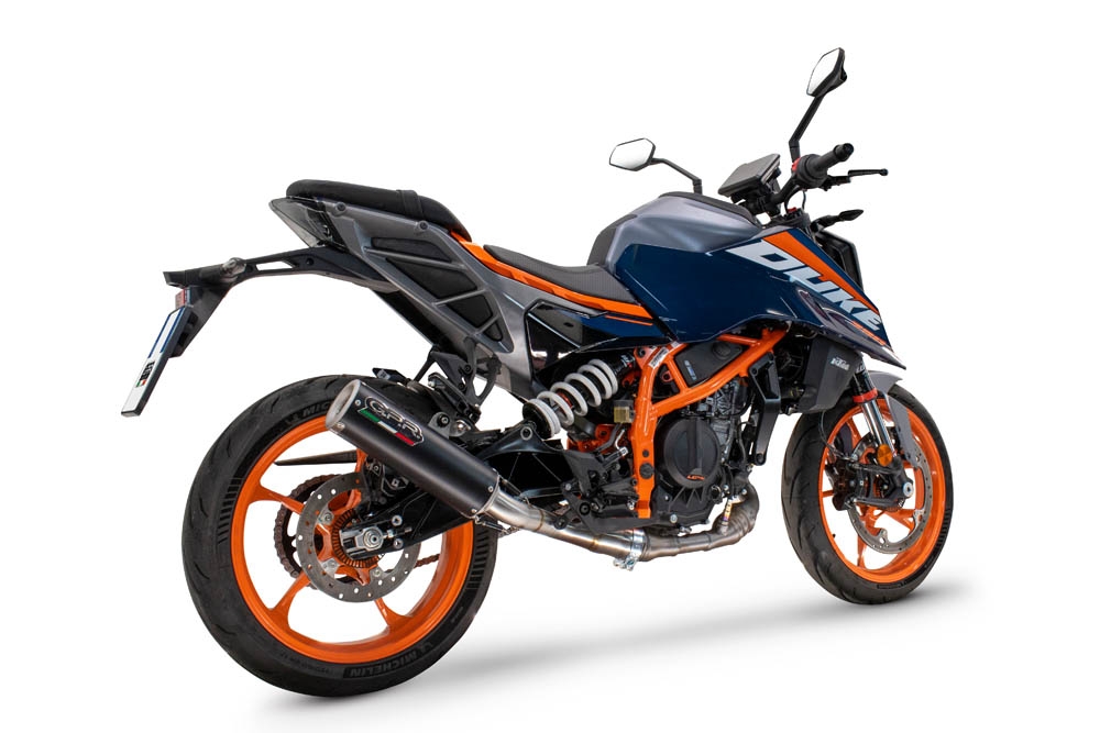Pot echappement compatible avec Ktm Duke 390 2024-2025, M3 Black Titanium, Échappement légal, homologué,silencieux avec db killer amovible et tuyau de liaison spécifique 