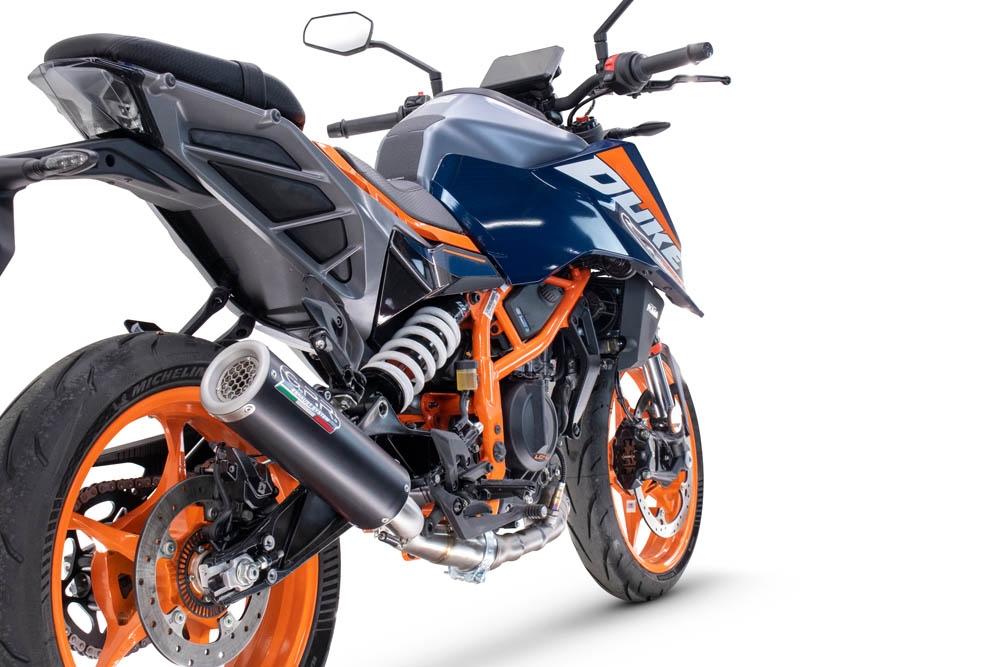 Pot echappement compatible avec Ktm Duke 390 2024-2025, M3 Black Titanium, Échappement légal, homologué,silencieux avec db killer amovible et tuyau de liaison spécifique 