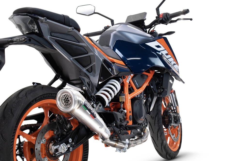 Pot echappement compatible avec Ktm Duke 390 2024-2025, Powercone Evo, Échappement légal, homologué,silencieux avec db killer amovible et tuyau de liaison spécifique 