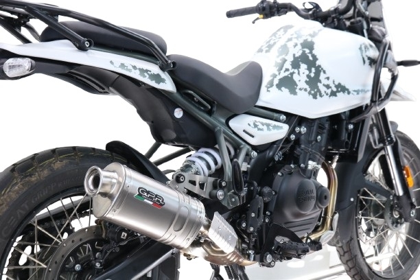 Pot echappement compatible avec Royal Enfield Guerrilla 450 2024-2025, Dune Triovale Titanio, Échappement légal, homologué,silencieux avec db killer amovible et tuyau de liaison spécifique 
