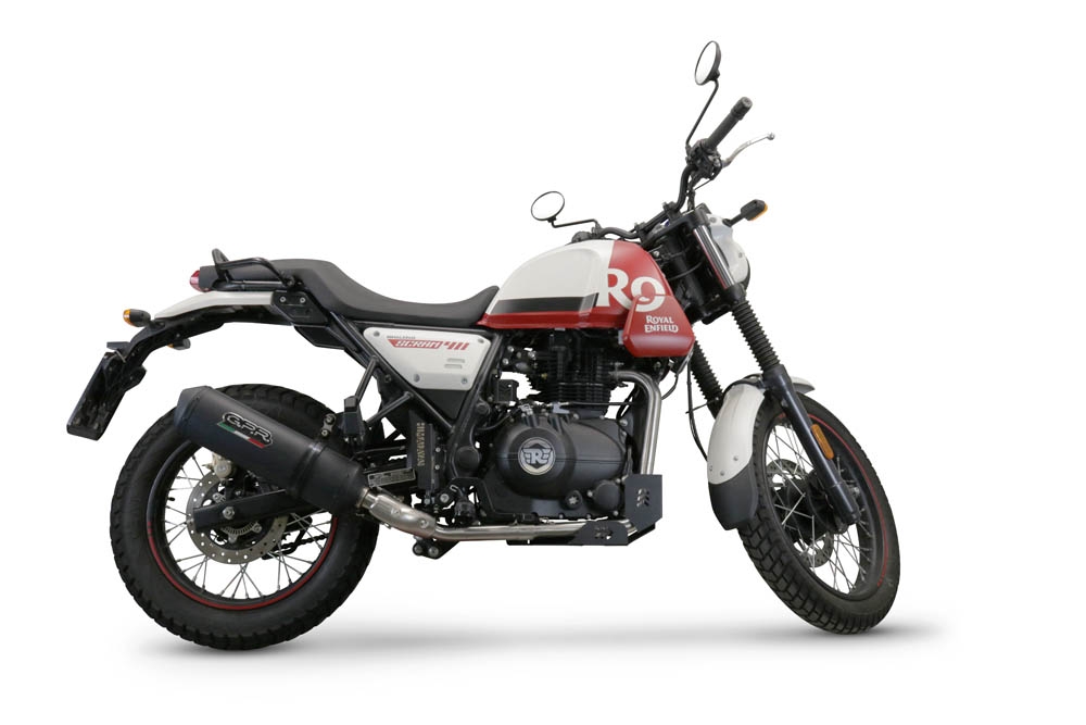 Pot echappement compatible avec Royal Enfield Scram 411 2022-2024, Ghisa , Échappement légal, homologué,silencieux avec db killer amovible et tuyau de liaison 