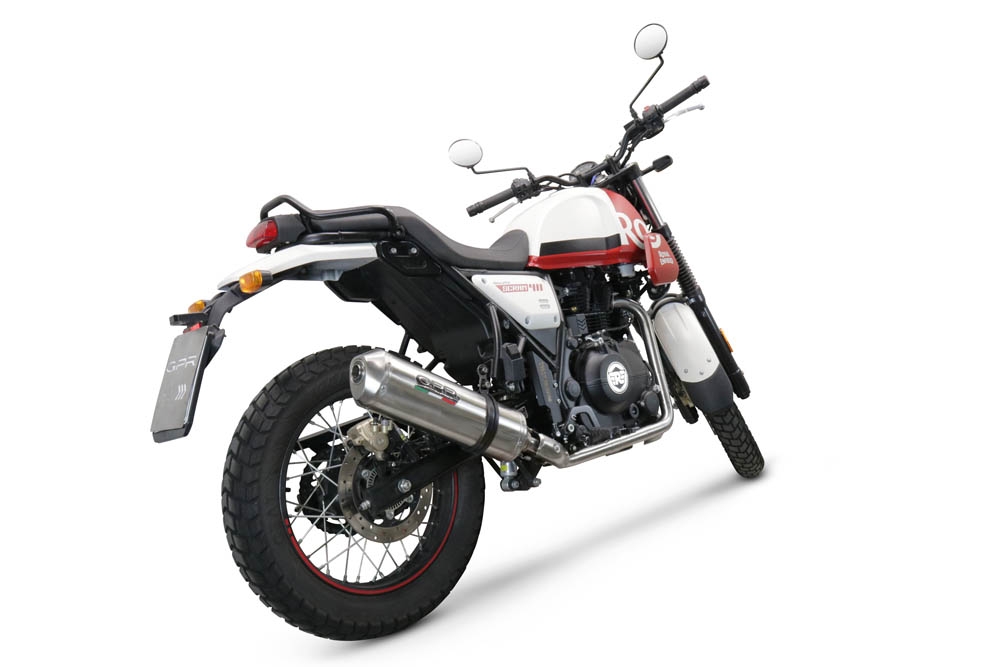 Pot echappement compatible avec Royal Enfield Scram 411 2022-2024, Satinox , Pot Echappement homologué pour les marchés non européens 