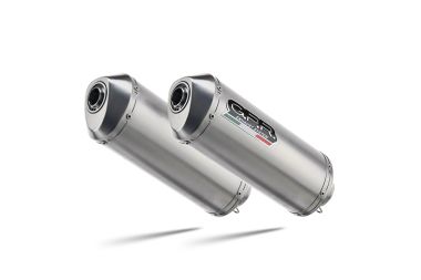 Pot echappement compatible avec Aprilia Pegaso Strada 650 2005-2011, Satinox, Paire de pot d'échappement homologuées, livrées avec db killer amovible et raccords spécifiques 