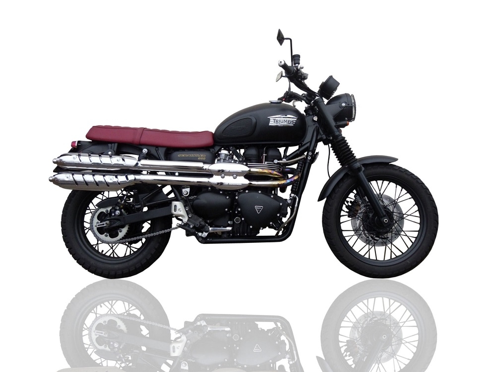 Pot echappement compatible avec Triumph Scrambler 900 2006-2014, Deeptone Inox, Paire de pot d'échappement homologuées, livrées avec db killer amovible et raccords spécifiques 