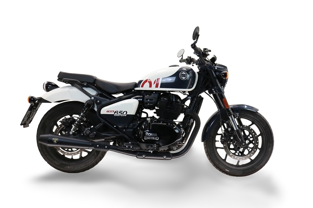 Pot echappement compatible avec Royal Enfield Shotgun 650 2024-2025, Ultracone Black, Pot échappement double, pas légal pour les pays membres de l'UE, compris db killers amovibles et les tuyaux de liaison 