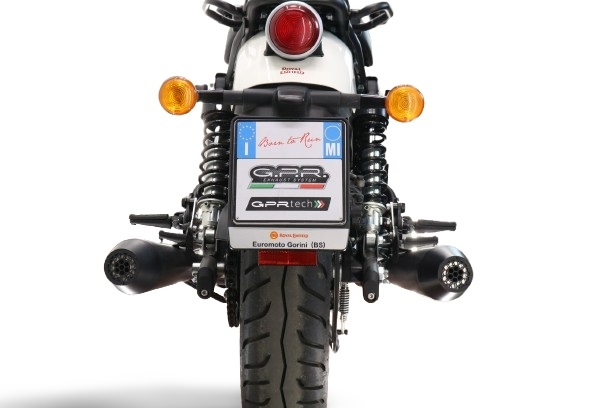 Pot echappement compatible avec Royal Enfield Shotgun 650 2024-2025, Ultracone Black, Pot échappement double, pas légal pour les pays membres de l'UE, compris db killers amovibles et les tuyaux de liaison 