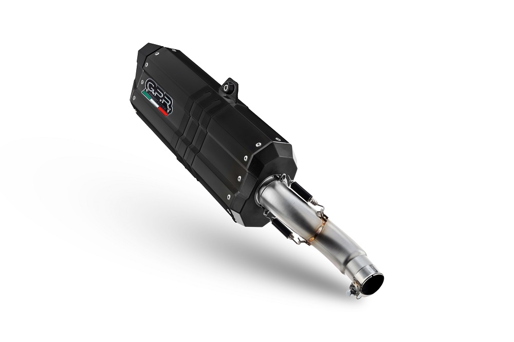 Pot echappement compatible avec Benelli Trk 702 2023-2024, Hyper Sonic Black Titanium, Échappement légal, homologué,silencieux avec db killer amovible et tuyau de liaison spécifique 