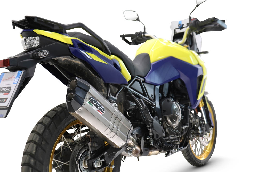 Pot echappement compatible avec Suzuki V-STROM DL 800 DE - SE 2023-2025, Hyper Sonic Titanium, Échappement légal, homologué,silencieux avec db killer amovible et tuyau de liaison spécifique 
