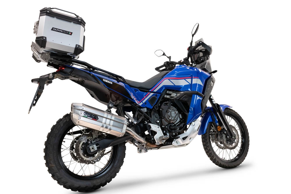 Pot echappement compatible avec Yamaha Tenere 700 2025-2026, Hyper Sonic Inox, Échappement légal, homologué,silencieux avec db killer amovible et tuyau de liaison spécifique 