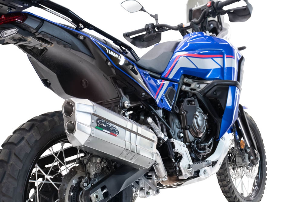 Pot echappement compatible avec Yamaha Tenere 700 2025-2026, Hyper Sonic Inox, Échappement légal, homologué,silencieux avec db killer amovible et tuyau de liaison spécifique 