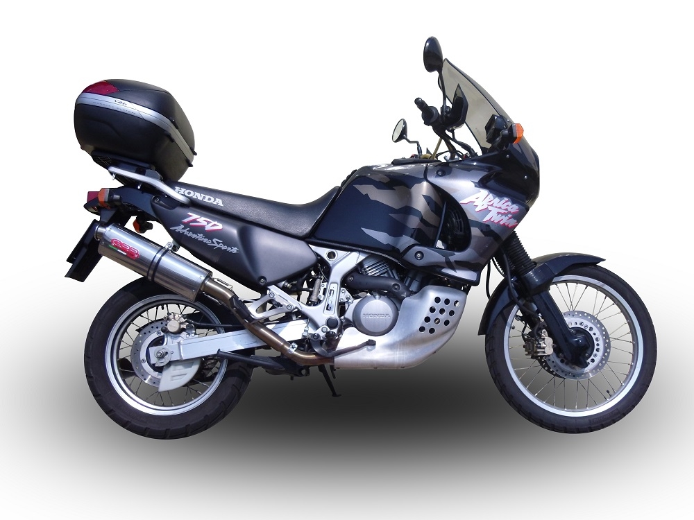 Pot echappement compatible avec Honda Africa Twin XRV 750 RD07 1993-2003, Trioval, Échappement légal, homologué,silencieux avec db killer amovible et tuyau de liaison spécifique 