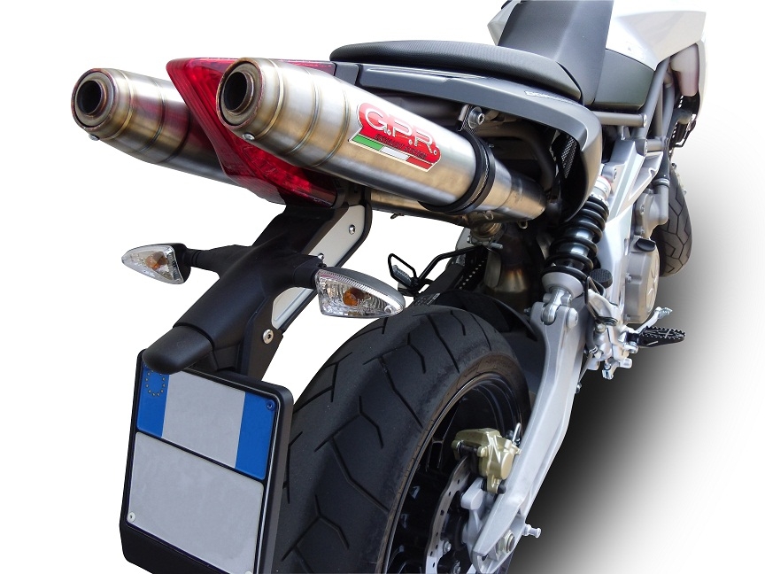 Pot echappement compatible avec Aprilia Dorsoduro 900 2017-2020, Deeptone Inox, Double pot échappement racing, avec les tuyaux de liaison, article sans homologation 