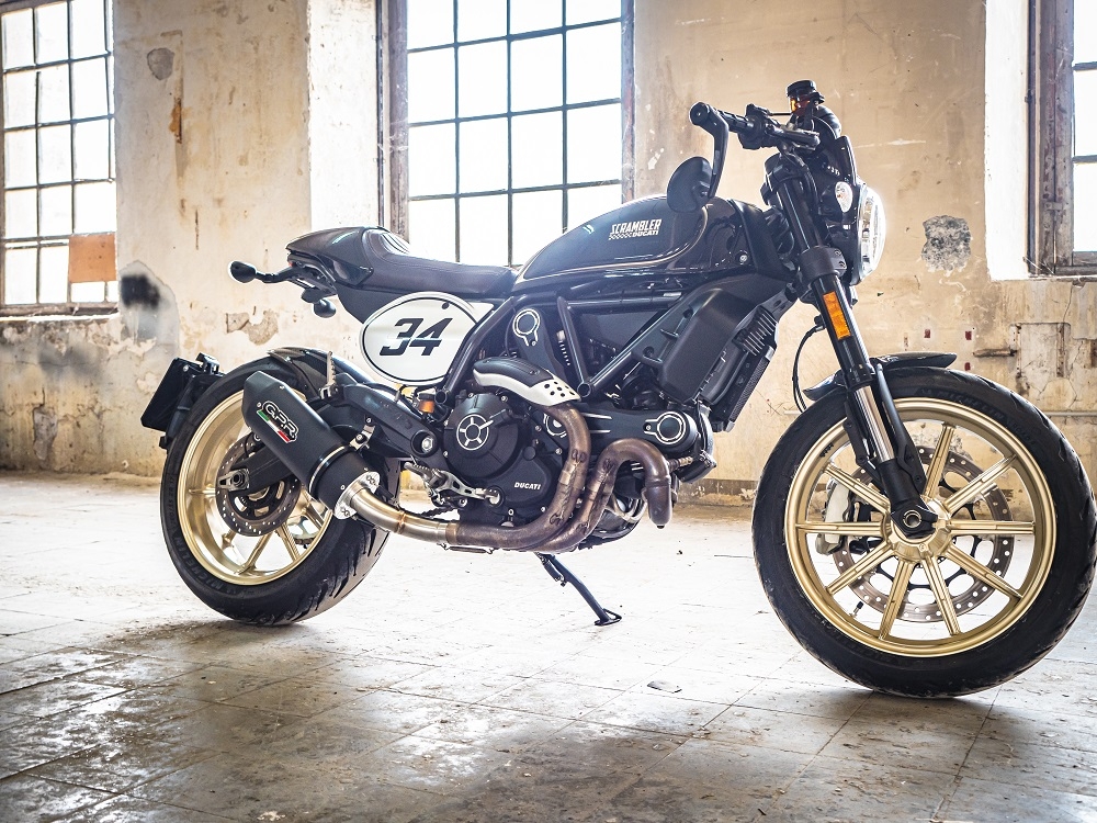 Pot echappement compatible avec Ducati Scrambler 800 2015-2016, Furore Nero, Échappement légal, homologué,silencieux avec db killer amovible et tuyau de liaison spécifique 