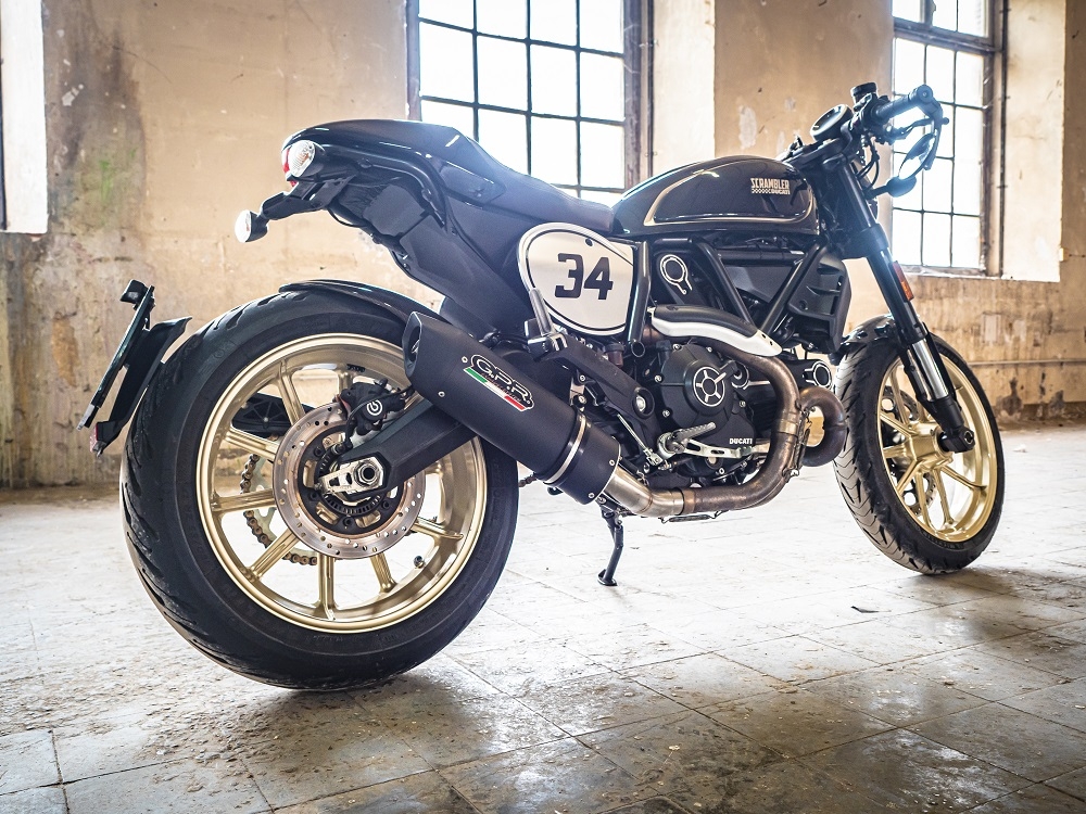 Pot echappement compatible avec Ducati Scrambler 800 2015-2016, Furore Nero, Échappement légal, homologué,silencieux avec db killer amovible et tuyau de liaison spécifique 