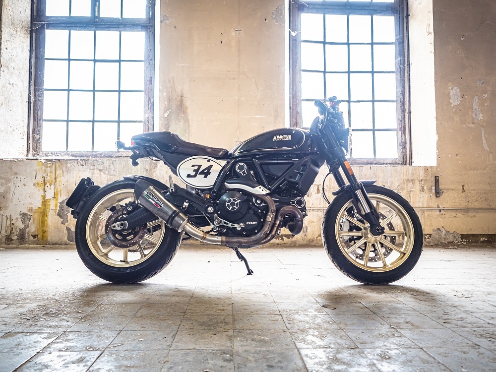GPR exhaust compatible with  Ducati Scrambler 803 2015-2016, New Grand Prix Evo Poppy, Slip-on exhaust including removable db killer and link pipe, not EPA-compliant 