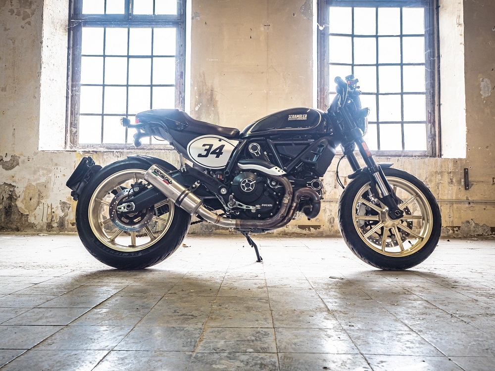Pot echappement compatible avec Ducati Scrambler 800 2015-2016, M3 Titanium Natural, Échappement légal, homologué,silencieux avec db killer amovible et tuyau de liaison spécifique 