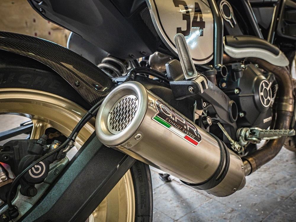 Pot echappement compatible avec Ducati Scrambler 800 2015-2016, M3 Titanium Natural, Échappement légal, homologué,silencieux avec db killer amovible et tuyau de liaison spécifique 