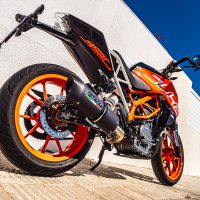 Pot echappement compatible avec Ktm Duke 390 2017-2020, Furore Evo4 Nero, Échappement légal, homologué,silencieux avec db killer amovible et tuyau de liaison spécifique 