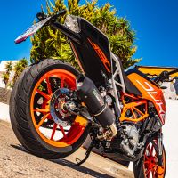 Pot echappement compatible avec Ktm Rc 125 2017-2020, Furore Evo4 Nero, Échappement légal, homologué,silencieux avec db killer amovible et tuyau de liaison spécifique 