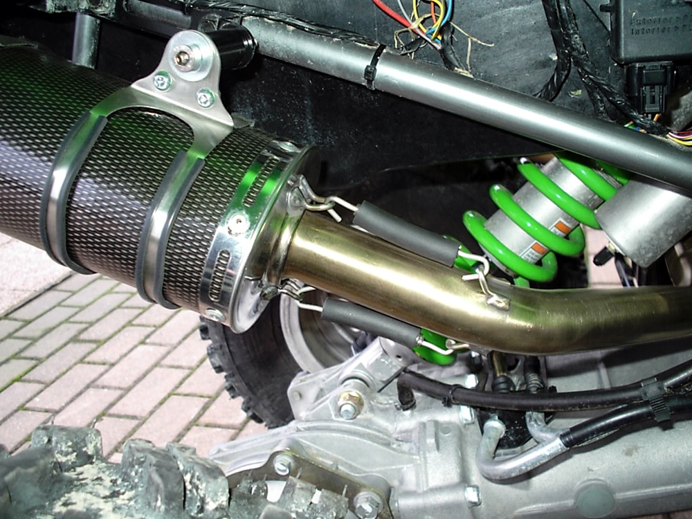 Pot echappement compatible avec Kawasaki Kfx 700 2004-2011, Deeptone Atv, Homologué et légal, système d'échappement complet avec double silencieaux, avec db killer amovible et collecteur spécifique 