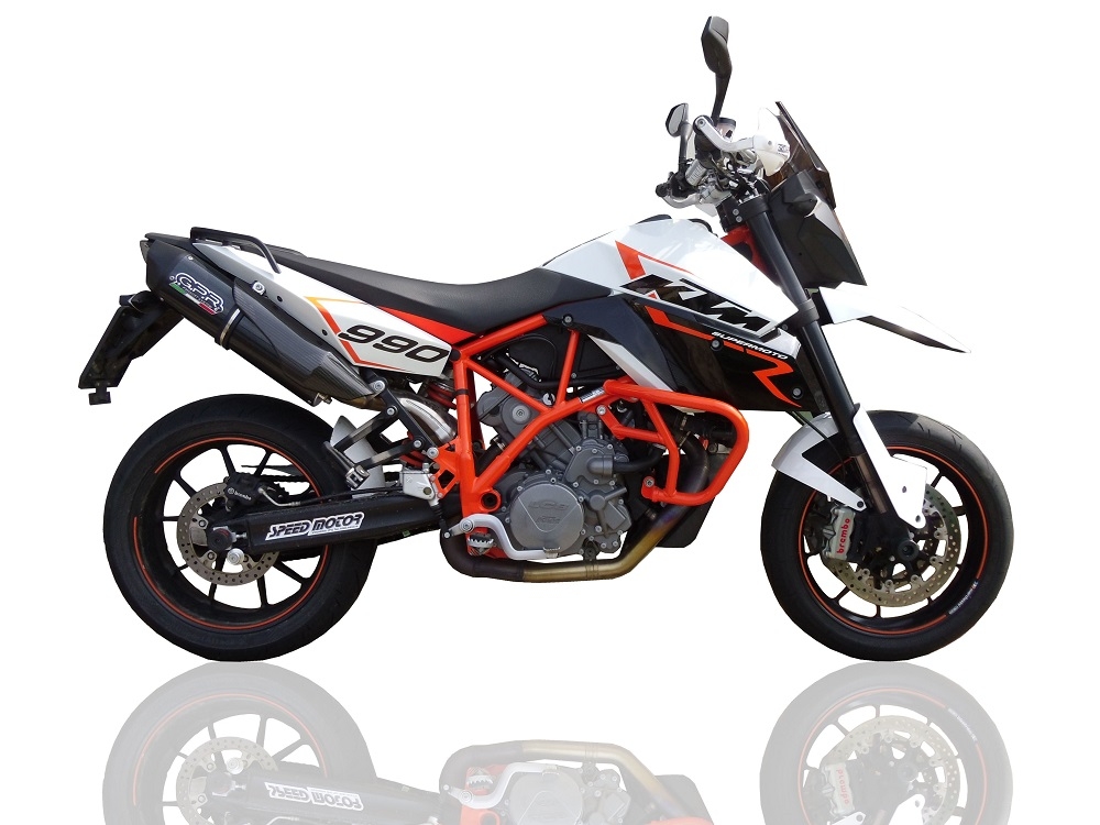 Pot echappement compatible avec Ktm Lc8 Smt 990 2008-2014, Furore Nero, Paire de pot d'échappement homologuées, montage avec brides spécifiques, livrées avec db killers amovible 