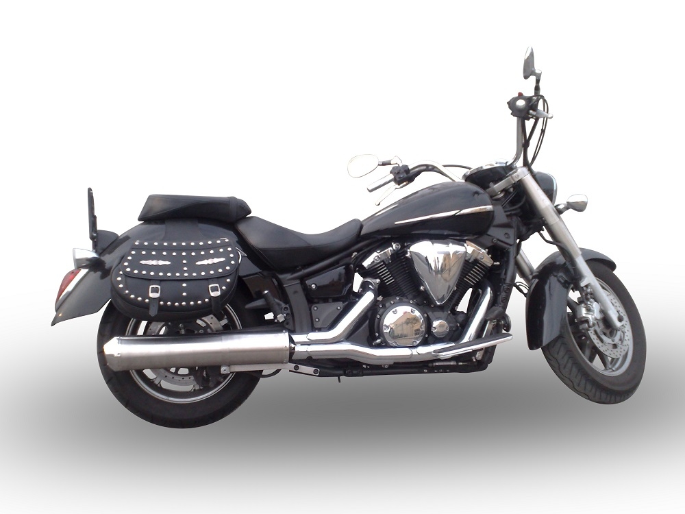Pot echappement compatible avec Yamaha Xvs 1300 Midnight Star 2006-2014, Inox Oval Bomb, Échappement légal, homologué,silencieux avec db killer amovible et tuyau de liaison spécifique 