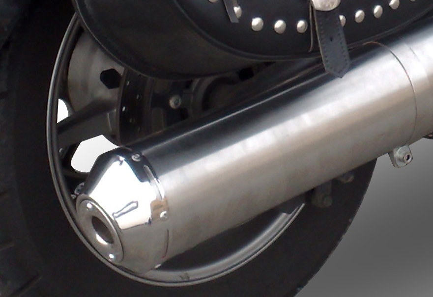Pot echappement compatible avec Yamaha Xvs 1300 Midnight Star 2006-2014, Inox Oval Bomb, Échappement légal, homologué,silencieux avec db killer amovible et tuyau de liaison spécifique 