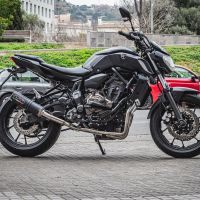 Pot echappement compatible avec Yamaha Mt-07 2017-2020, M3 Black Titanium, Pot échappement complet, non légal pour les pays de l'UE, avec db killer amovible 