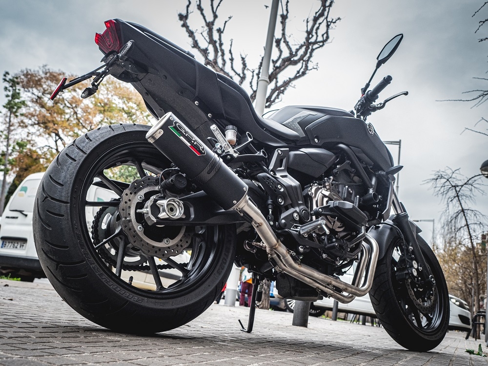 Pot echappement compatible avec Yamaha Tracer 700 2016-2019, M3 Black Titanium, Pot échappement complet, non légal pour les pays de l'UE, avec db killer amovible 