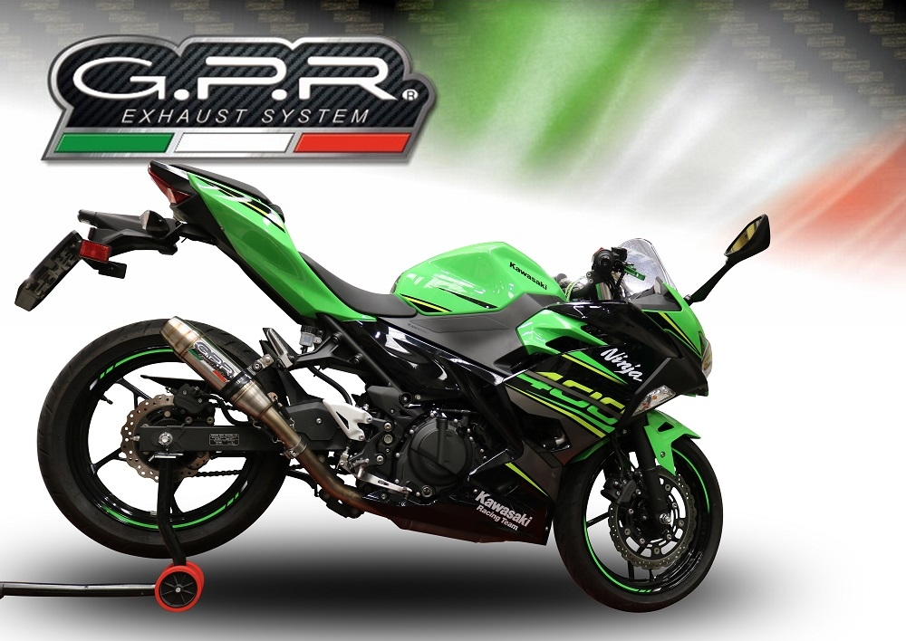 Pot echappement compatible avec Kawasaki Ninja 400 2018-2022, Deeptone Inox, Pot echappement racing, ligne complet, fourni avec collecteur spécifique, article sans homologation 