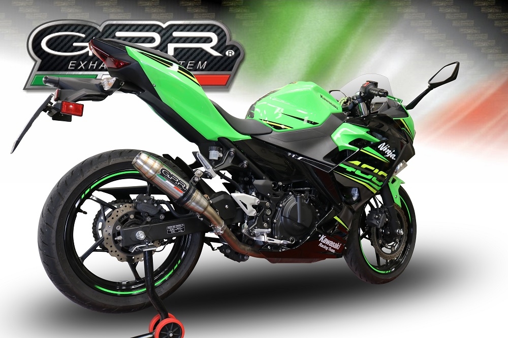 Pot echappement compatible avec Kawasaki Ninja 400 2018-2022, Deeptone Inox, Pot echappement racing, ligne complet, fourni avec collecteur spécifique, article sans homologation 