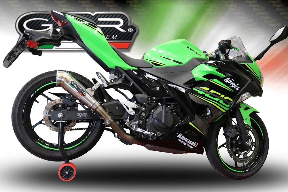 Pot echappement compatible avec Kawasaki Ninja 400 2018-2022, Powercone Evo, Échappement légal, homologué,silencieux avec db killer amovible et tuyau de liaison spécifique 