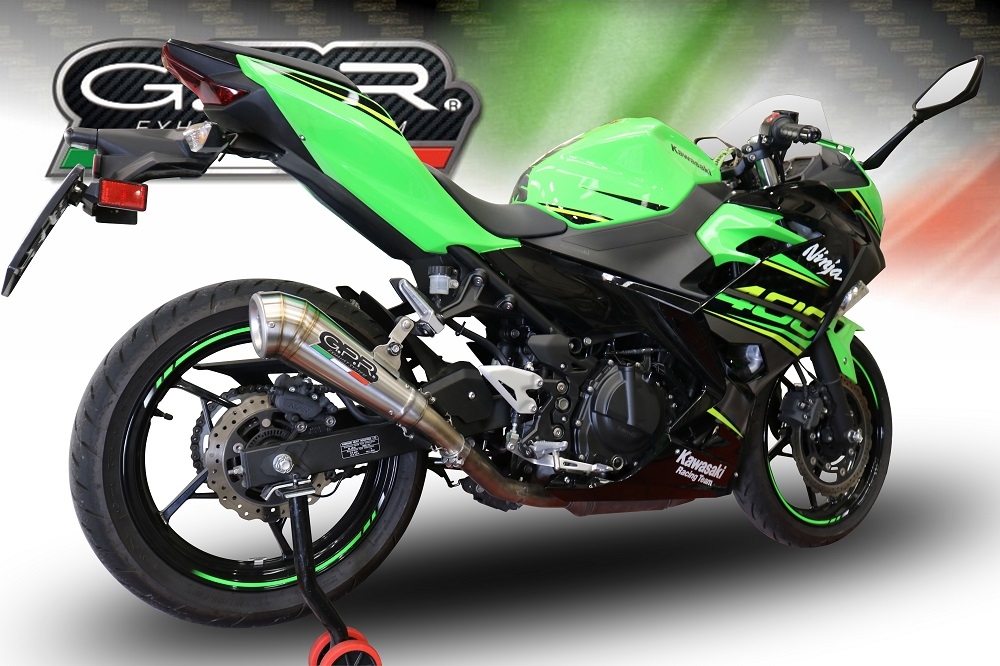 Pot echappement compatible avec Kawasaki Ninja 400 2018-2022, Powercone Evo, Échappement légal, homologué,silencieux avec db killer amovible et tuyau de liaison spécifique 