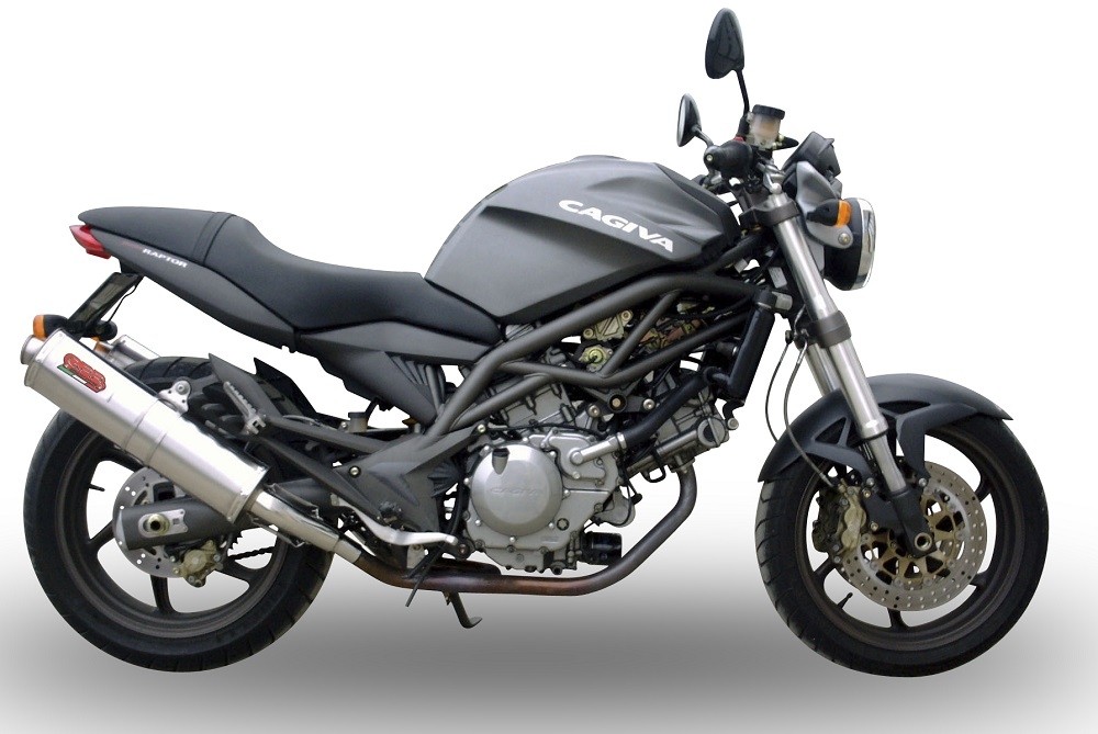 Pot echappement compatible avec Cagiva Raptor 650 2001-2005, Trioval, Paire de pot d'échappement homologuées, livrées avec db killer amovible et raccords spécifiques 