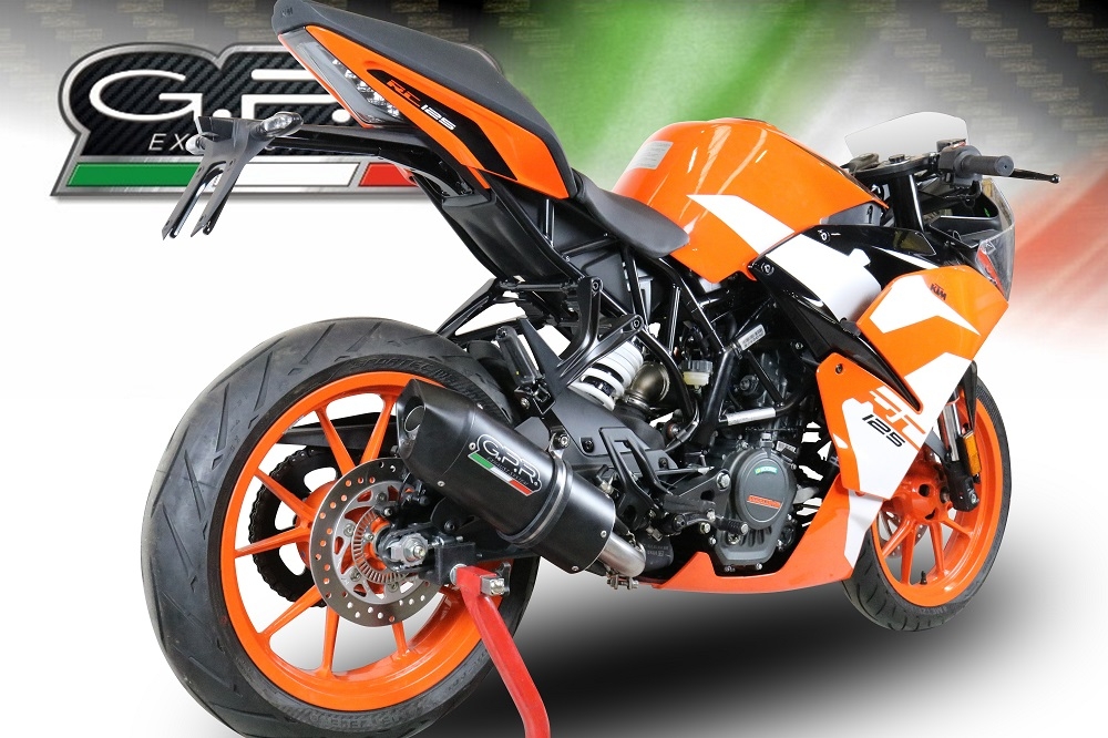 Pot echappement compatible avec Ktm Rc 125 2017-2020, Furore Evo4 Nero, Échappement légal, homologué,silencieux avec db killer amovible et tuyau de liaison spécifique 
