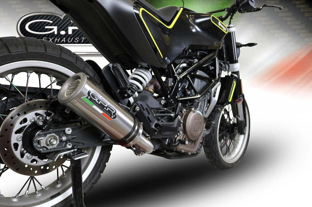 Pot echappement compatible avec Husqvarna Svartpilen 401 2018-2019, M3 Titanium Natural, Échappement légal, homologué,silencieux avec db killer amovible et tuyau de liaison spécifique 