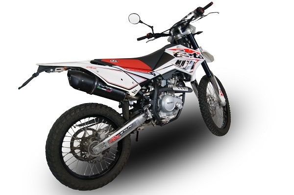 Pot echappement compatible avec Beta RR 125 Enduro Lc 4t 2010-2018, Furore Nero, Échappement légal, homologué,silencieux avec db killer amovible et tuyau de liaison spécifique 