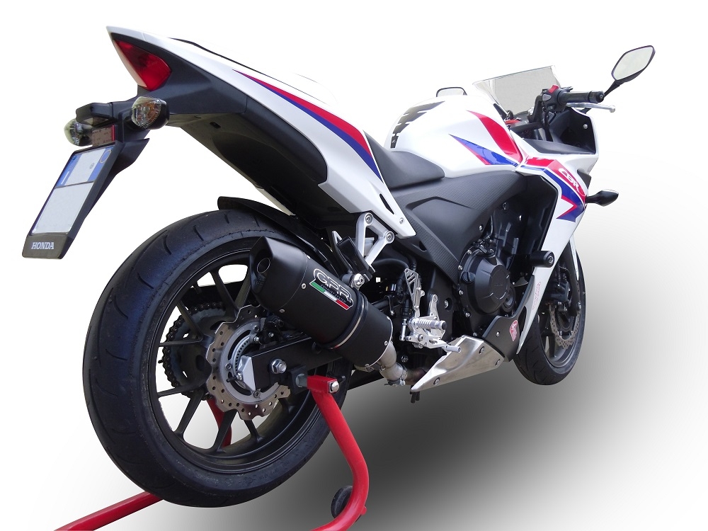 Pot echappement compatible avec Honda Cbr 500 R 2012-2016, Furore Nero, Échappement légal, homologué,silencieux avec db killer amovible et tuyau de liaison spécifique 