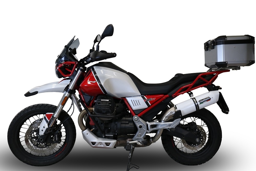 Pot echappement compatible avec Moto Guzzi V85 TT 2021-2024, Albus Evo4, Échappement légal, homologué,silencieux avec db killer amovible et tuyau de liaison spécifique 
