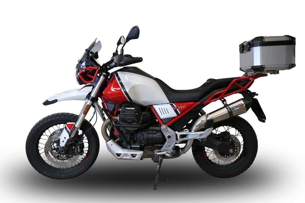 GPR exhaust compatible with  Moto Guzzi V85TT 2021-2024, New Grand Prix Evo Titanium, Slip-on exhaust including removable db killer and link pipe, EPA-compliant 