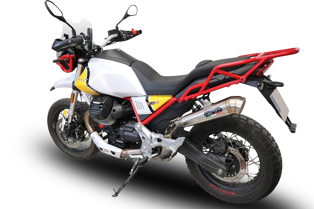 Pot echappement compatible avec Moto Guzzi V85 TT 2019-2020, Powercone Evo, Échappement légal, homologué,silencieux avec db killer amovible et tuyau de liaison spécifique 