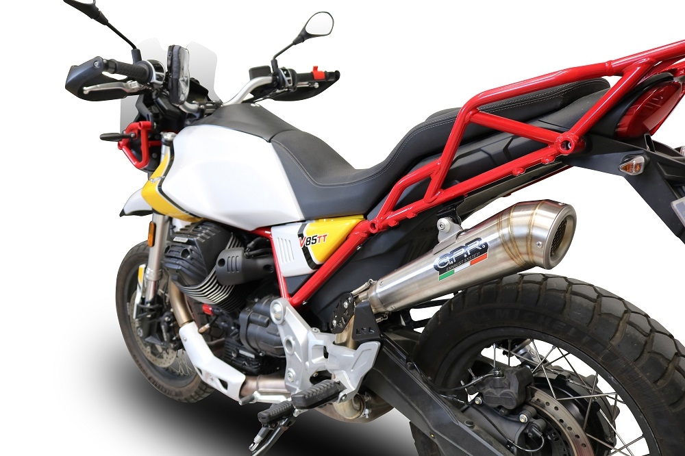 Pot echappement compatible avec Moto Guzzi V85 TT 2019-2020, Powercone Evo, Échappement légal, homologué,silencieux avec db killer amovible et tuyau de liaison spécifique 