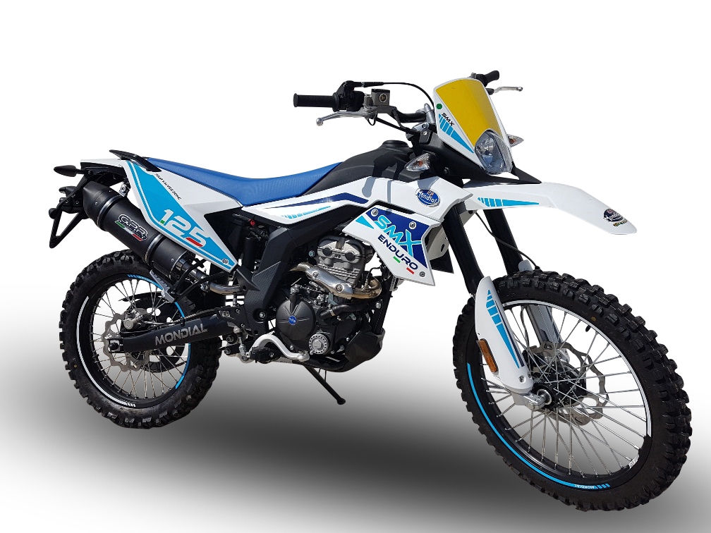 Pot echappement compatible avec F.B. Mondial Smx 125 Enduro 2021-2023, Furore Poppy, Échappement légal, homologué,silencieux avec db killer amovible et tuyau de liaison 